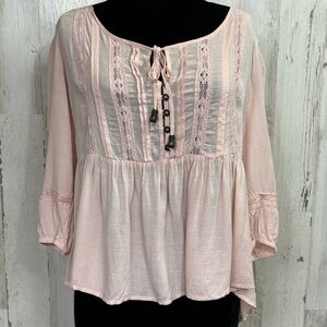 Rewind Lace Trimmed Peasant Blouse